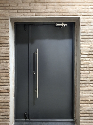 Серая дверь с ручкой-скобой