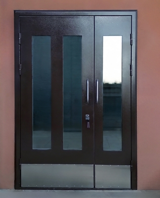 Дверь со стеклами и отбойниками