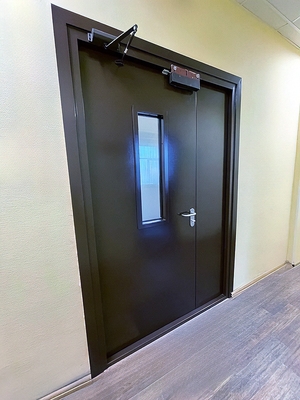 Полуторная дверь с окном и доводчиком